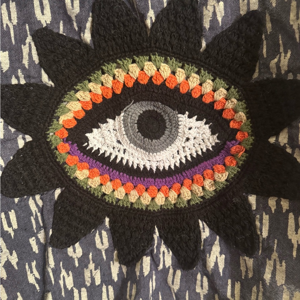Vintage Lakhays Bomber Jacket M/L with Crocheted All Knowing Eye - Picture 6 of 7